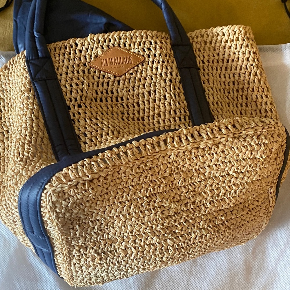 MZ Wallace Rafia Tan and Navy Tote Bag - Picture 4 of 7
